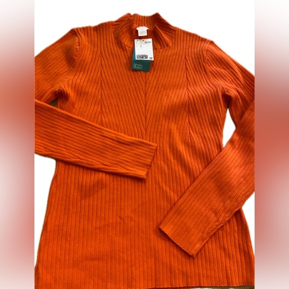 H&M women’s orange turtleneck ribbed knit sweater NEW poly stretchy cozy medium - Picture 1 of 11